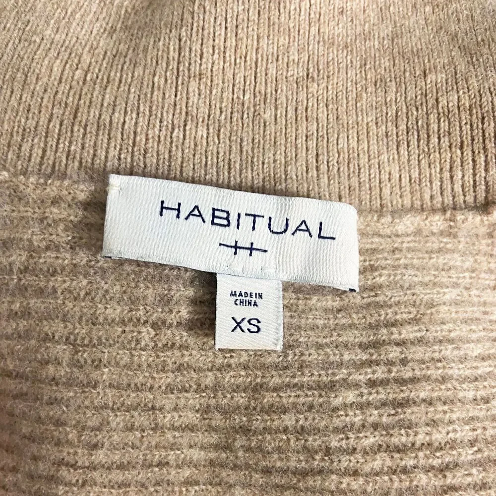 Habitual Women's Turtleneck Sweater Size XS Tan Merino Wool Long Dolman Sleeves